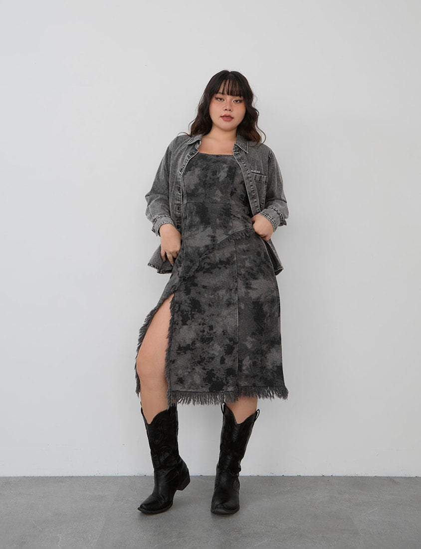 Adjustable Tie-Dye Denim Plus Size Cami Dress