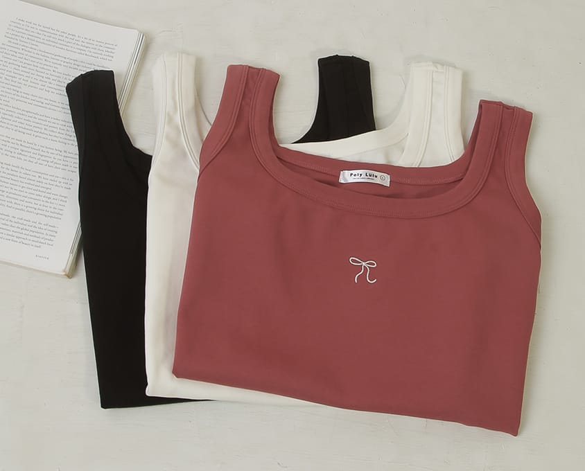 Crew Neck Bow Tie Embroidered Plus Size Cami
