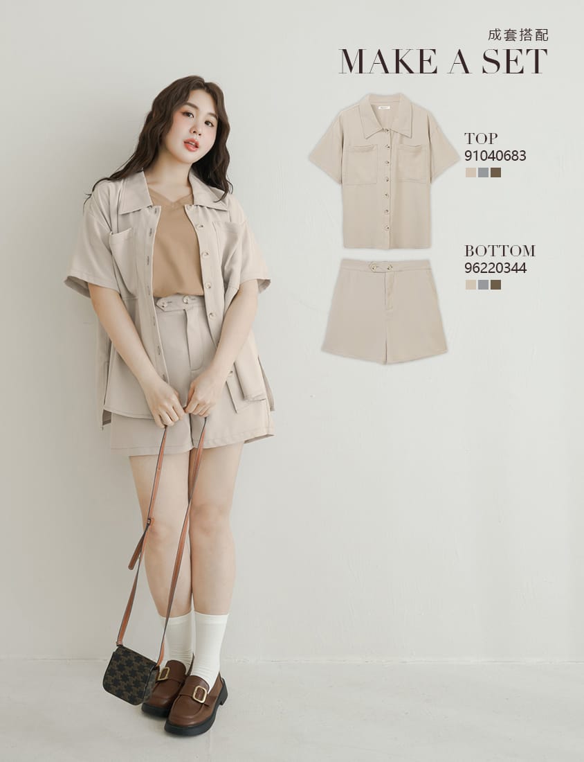 Color-Block Stitched Large Pocket Plus Size Short Sleeve Shirt