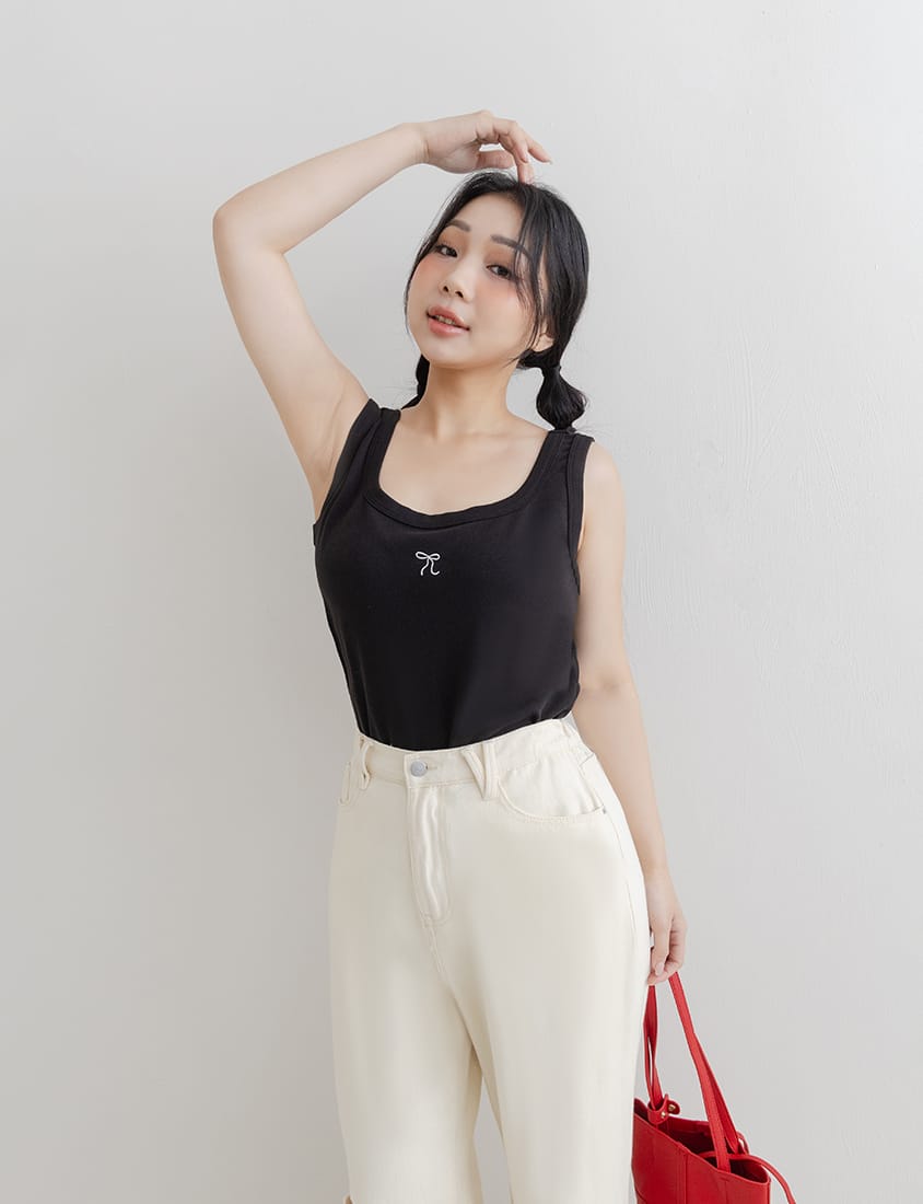 Crew Neck Bow Tie Embroidered Plus Size Cami