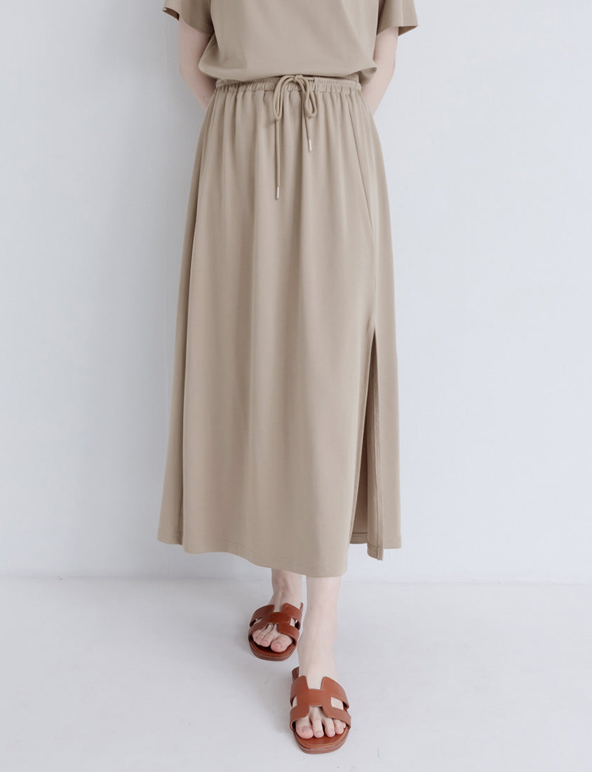 Silky Cool Liquid Touch Cotton Slit Plus Size Maxi Skirt