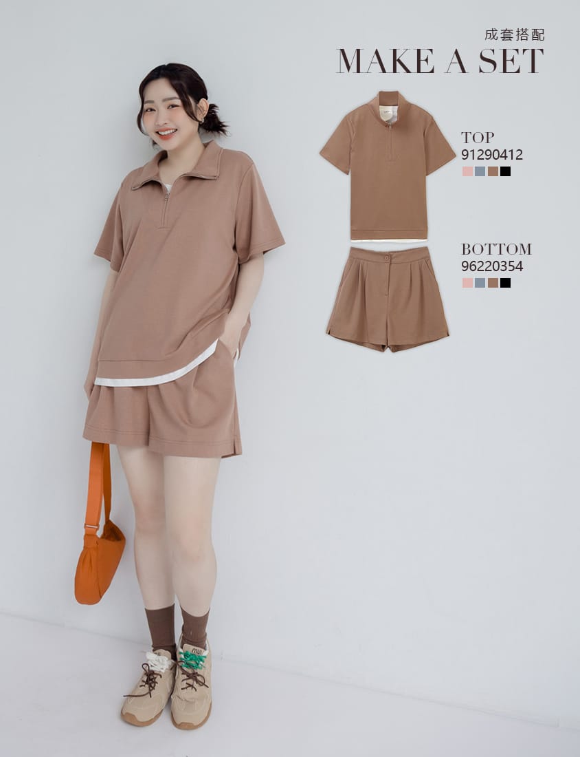 Zip-Up Faux Two-Piece Multicolor Plus Size Short Sleeve Tee