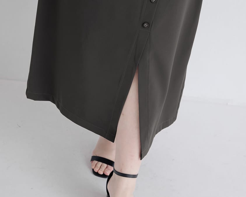 MISS. Korean Style Asymmetrical Button Slit Elastic Waist Plus Size Maxi Skirt