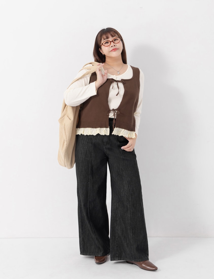 Apple-Shaped Friendly! Seamed Plus Size Wide Leg Jeans