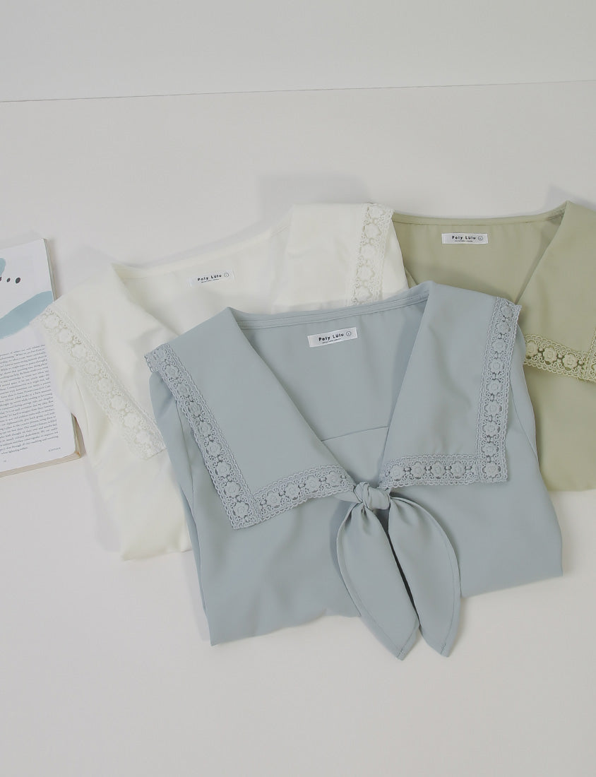 Japanese Style Lace Sailor Collar Tie Plus Size Top Blouse