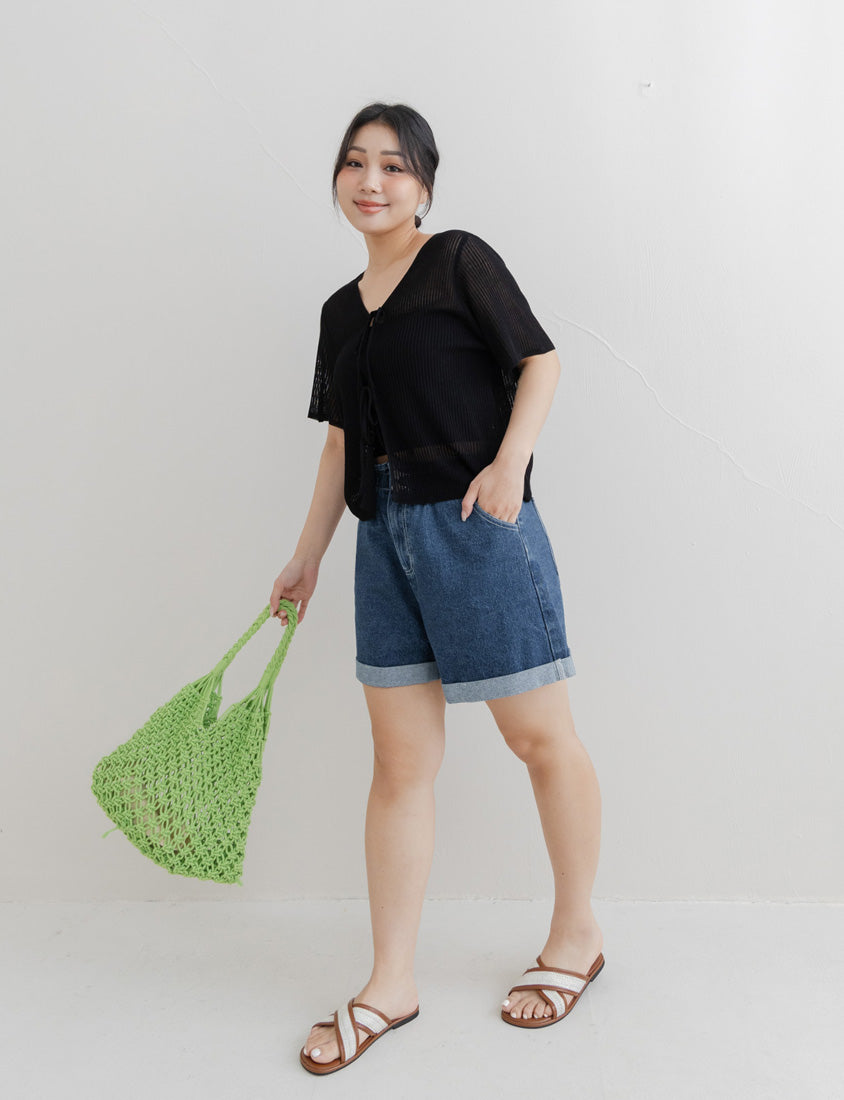 Front Tie Sheer Hollow Plus Size Knit Cardigan