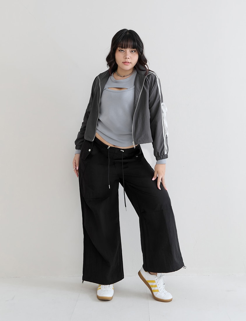 MUA! Edgy Utility Cargo Drawstring Pleated Plus Size Wide Leg Pants