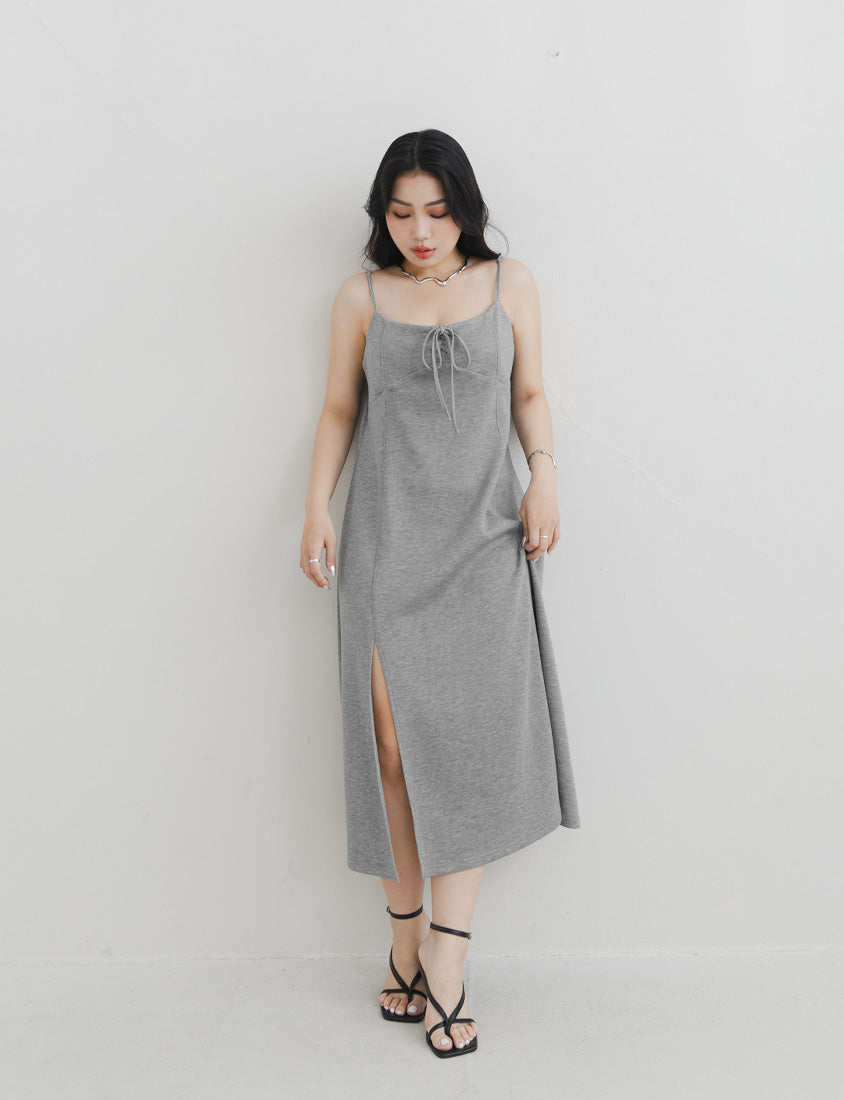 MUA! Space Cotton Adjustable Front Tie Side Slit Plus-Size Dress
