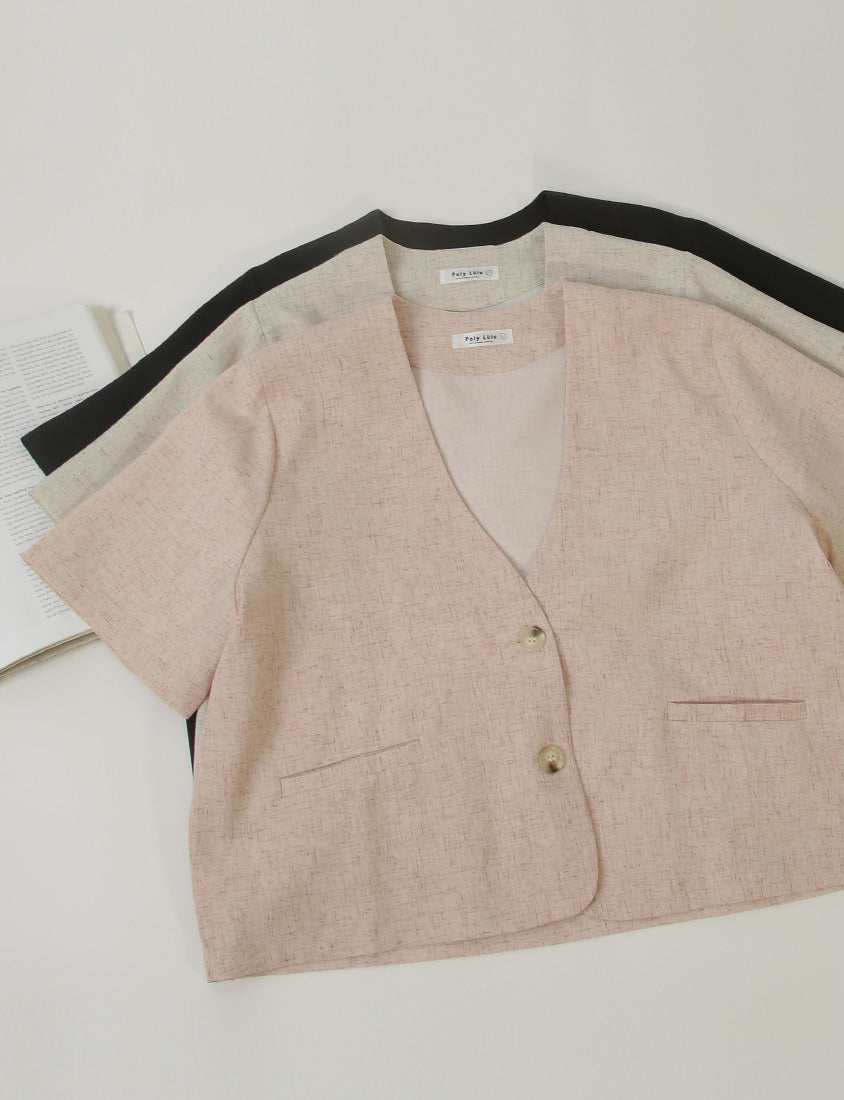 MISS. Wrinkle-Resistant Soft Linen Collarless Blazer Plus Size Jacket