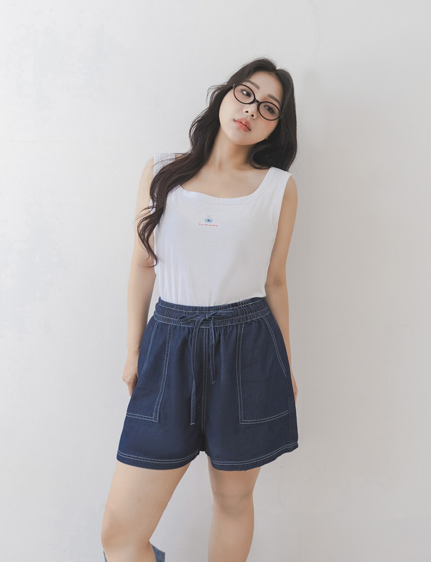 Skin-Friendly Lyocell Silky Denim Contrast Stitch Plus Size Shorts