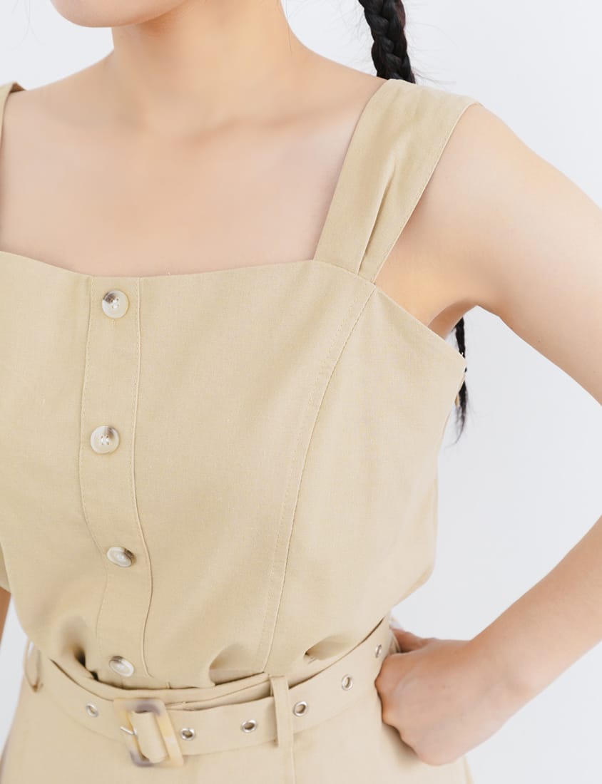 Cotton Linen Faux Button Slimming Panel Plus Size Camisole