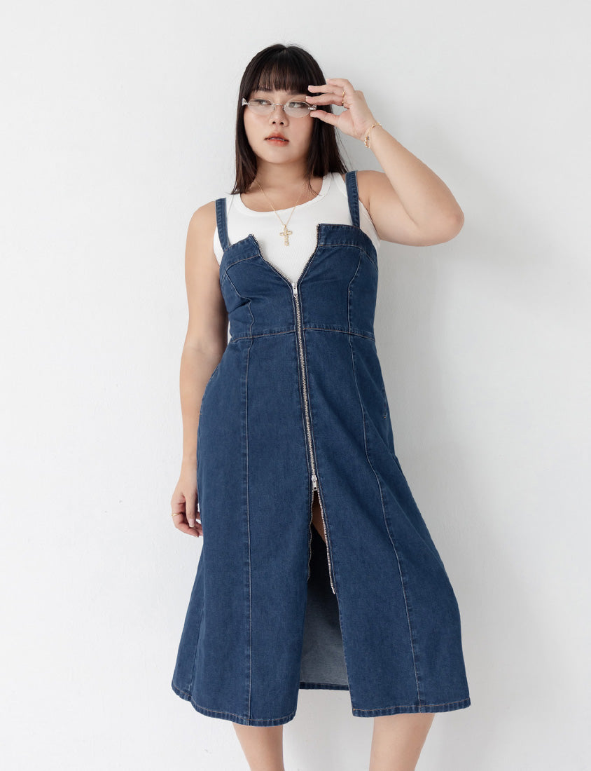 MUA! Sexy Denim Zipper Plus Size Cami Dress
