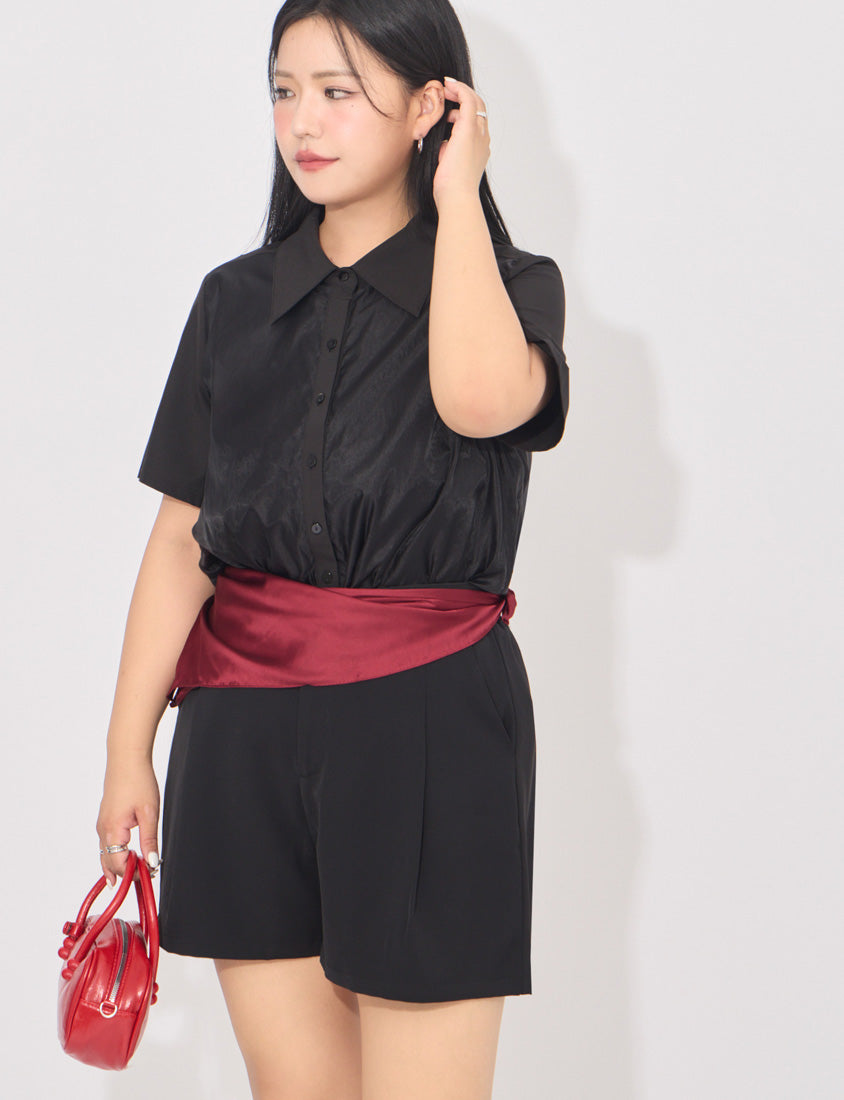 MORE U Elegant Sheer Double-Layer Plus Size Shirt