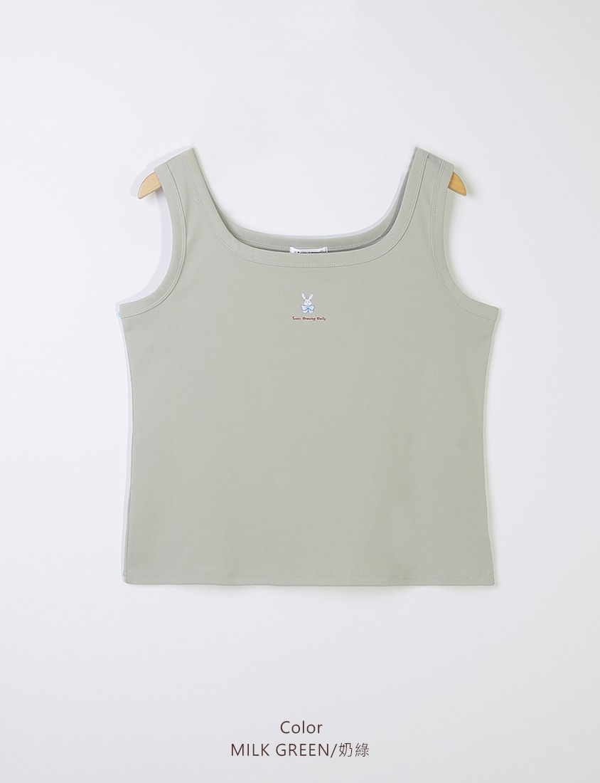 Wide Strap Square Neck Hand-Drawn Print Plus Size Tank Top (Illustrator Collaboration)