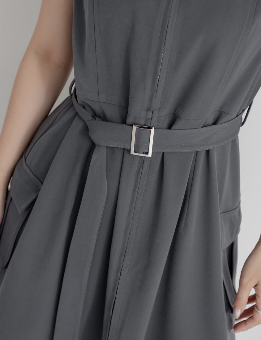 MUA! Utility Cargo Zip-Up Plus Size Sleeveless Dress (With Belt)