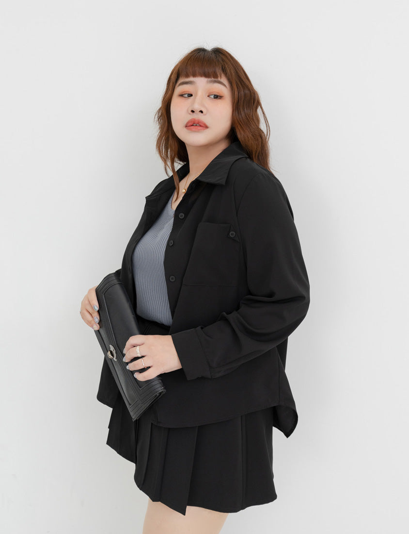 MISS. Wrinkle-Resistant Textured Multicolor Pocket Plus Size Shirt