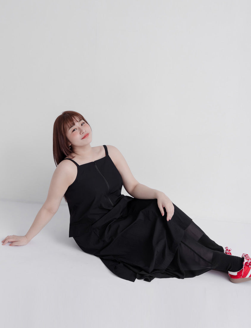 Multi-Layered Cargo Adjustable Strap Plus Size Maxi Dress