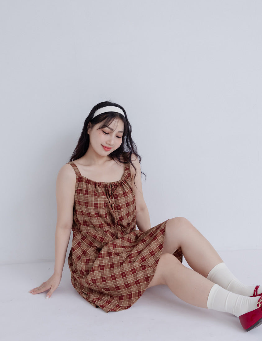 Preppy Adjustable Plaid Plus Size Mini Dress