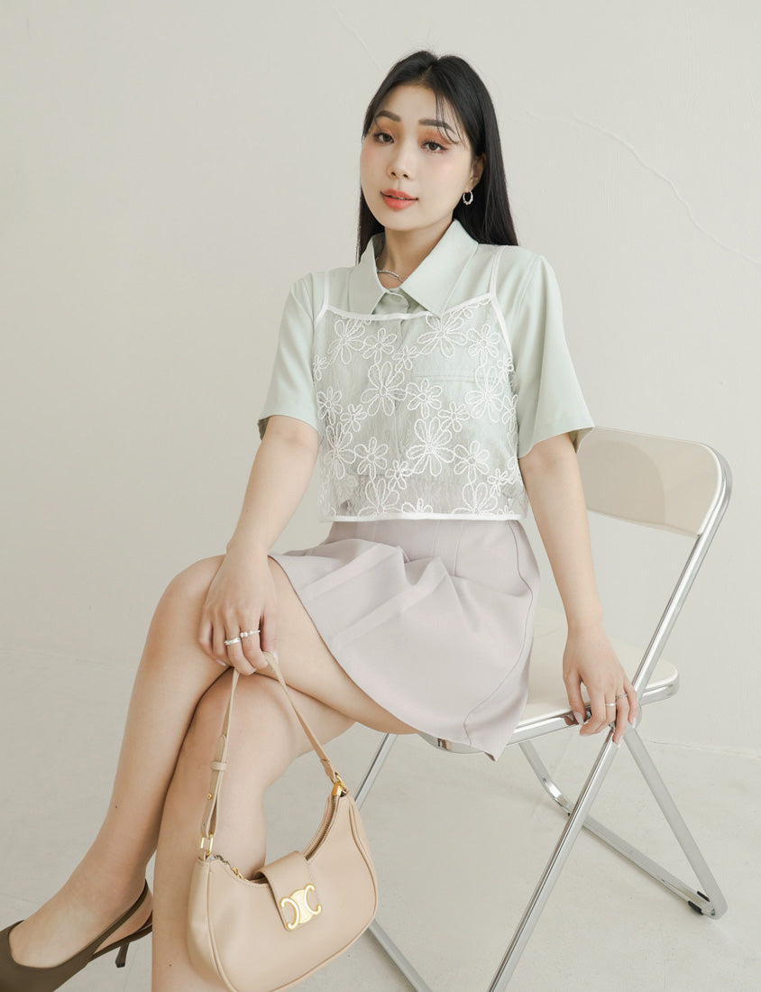 MISS. Wrinkle-Resistant Pleated Suit Plus Size Tailored Mini Skirt (With Shorts)