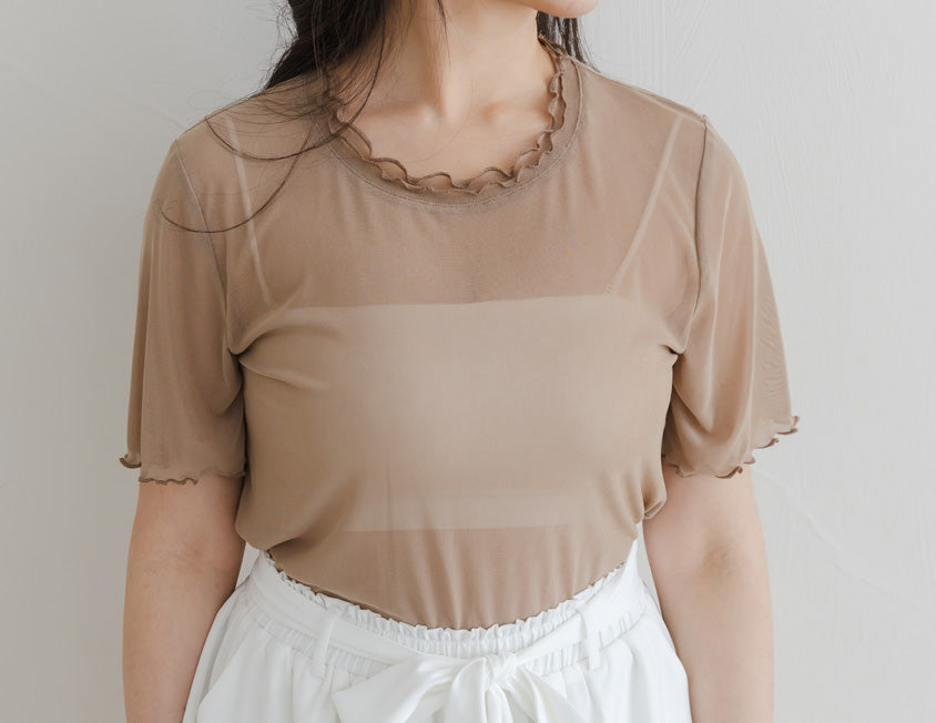 Double Layered Ruffle Sheer Stretch Plus Size Top