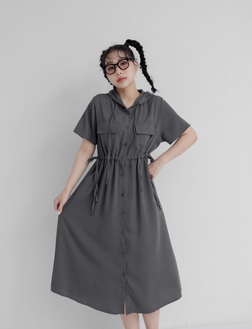 Cargo Hooded Button-Up Plus Size Maxi Dress