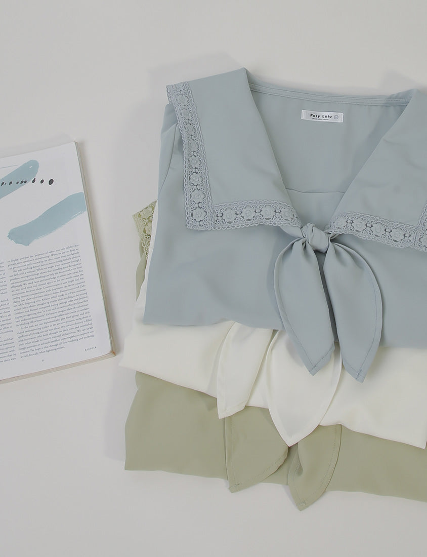 Japanese Style Lace Sailor Collar Tie Plus Size Top Blouse