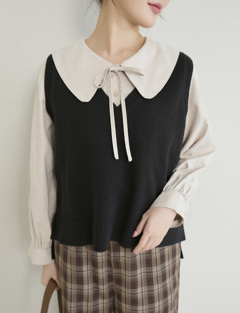 Versatile Multicolor V-Neck Cropped Plus Size Knit Vest