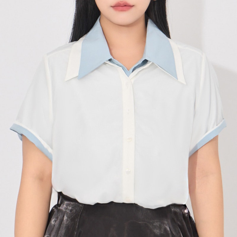 MORE U Elegant Sheer Double-Layer Plus Size Shirt