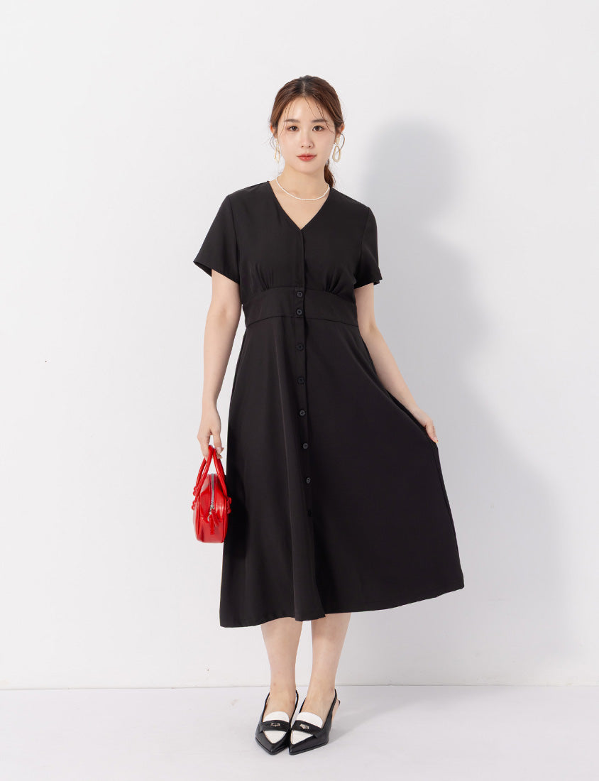 MISS. Slim Fit V-Neck Faux Button Plus Size Maxi Dress