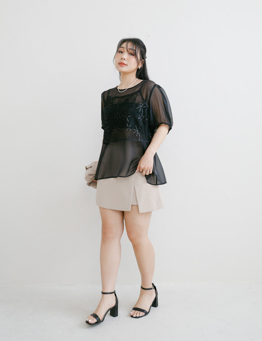 MISS. Sheer Lace Floral Plus Size Strap Cami