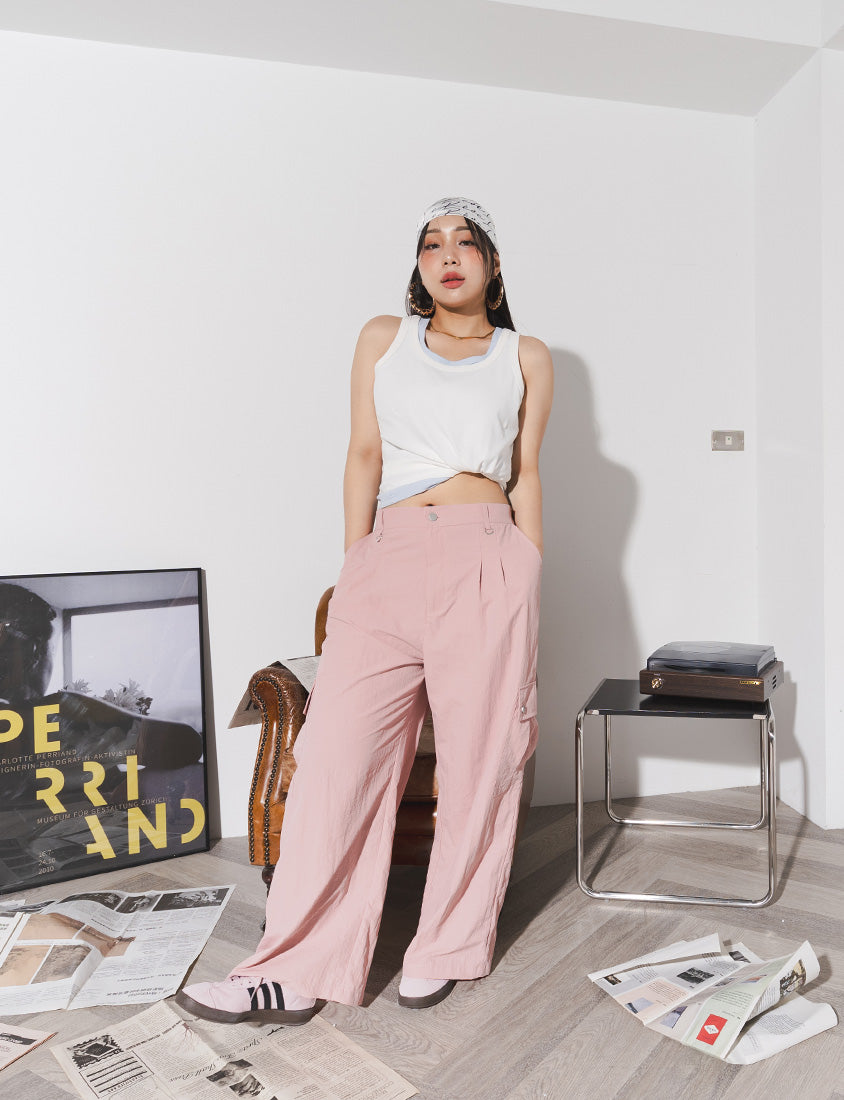 MUA! Edgy Pleated Back Elastic Nylon Plus Size Cargo Pants