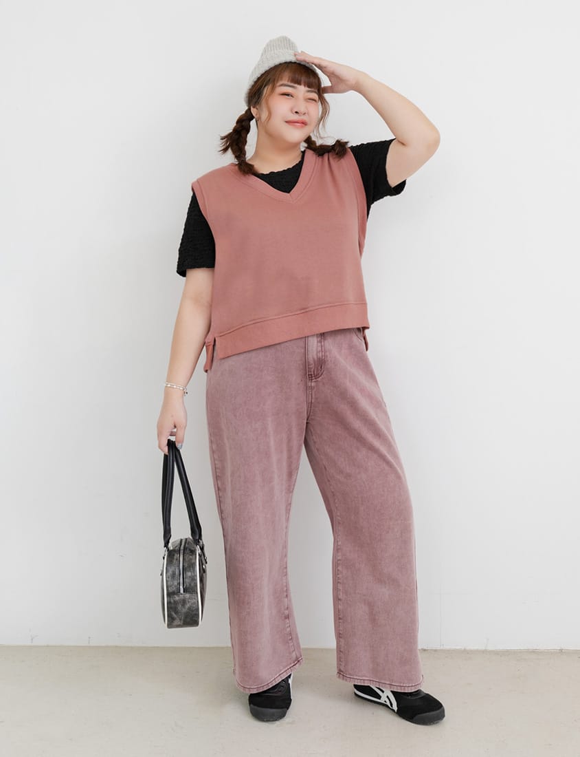 Sweet Versatile V-Neck Cotton Side Slit Plus Size Vest