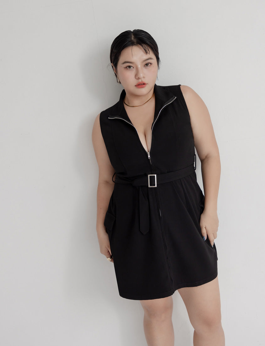 MUA! Utility Cargo Zip-Up Plus Size Sleeveless Dress (With Belt)