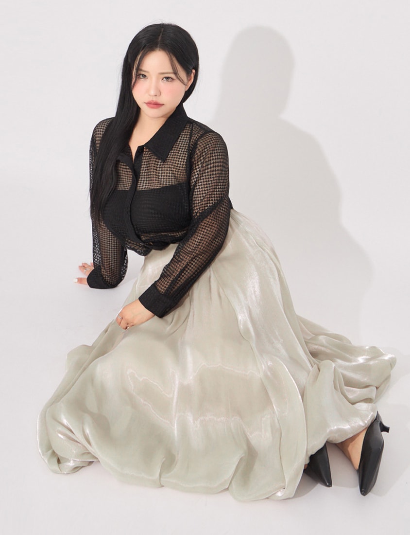MORE U Airy Glossy Plus Size Bubble Skirt