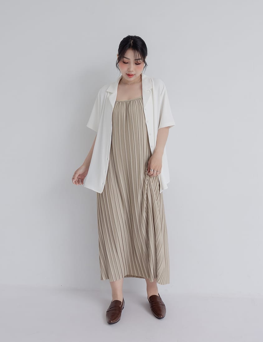 MISS. Pleated Flare Adjustable Strap Plus Size Cami Dress