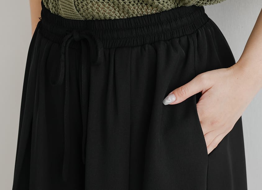 Korean Style Large Pleated Elastic Waist Tie Plus Size Wide Leg Pants