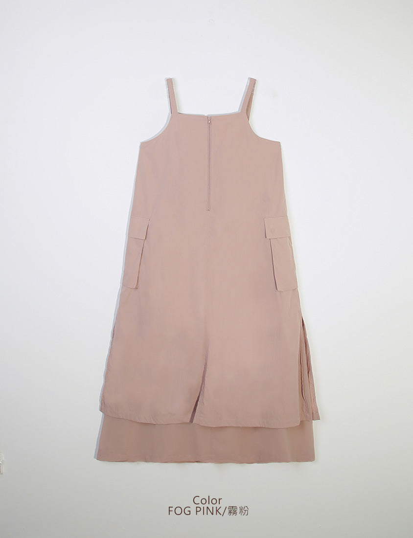 Multi-Layered Cargo Adjustable Strap Plus Size Maxi Dress