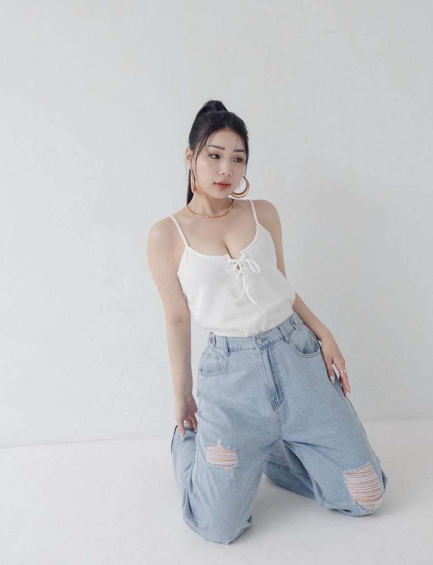 MUA! Distressed Denim Elastic Back Plus Size Wide Leg Jeans