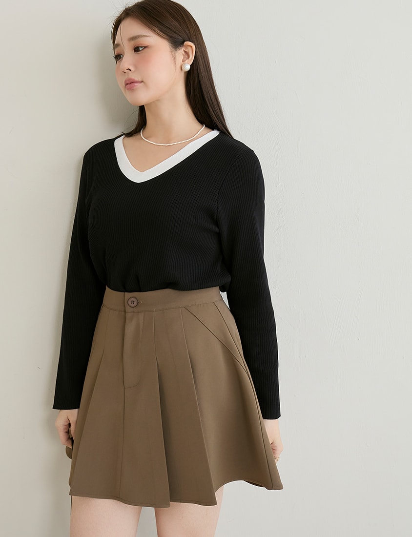 MISS. Faux Two Piece Ribbed Knit Plus Size Long Sleeve Top