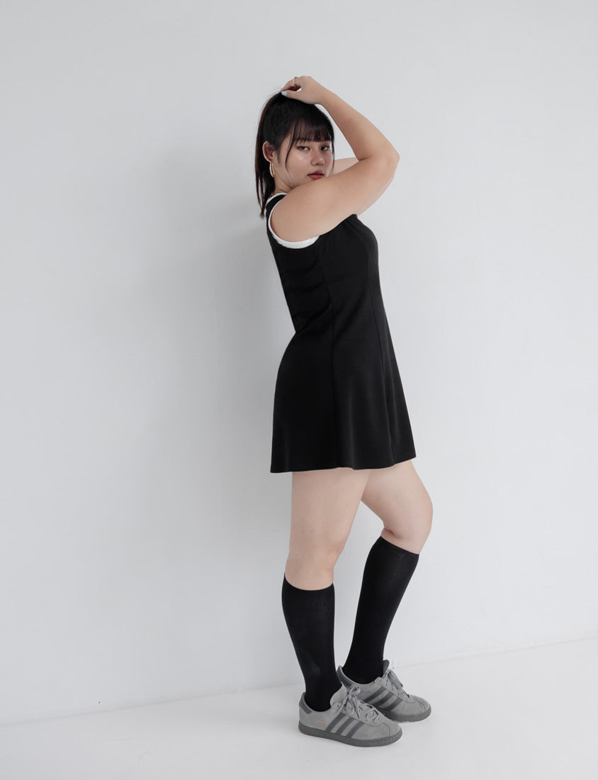 MUA! Space Cotton Faux Two-Piece Stitch Plus Size Mini Dress