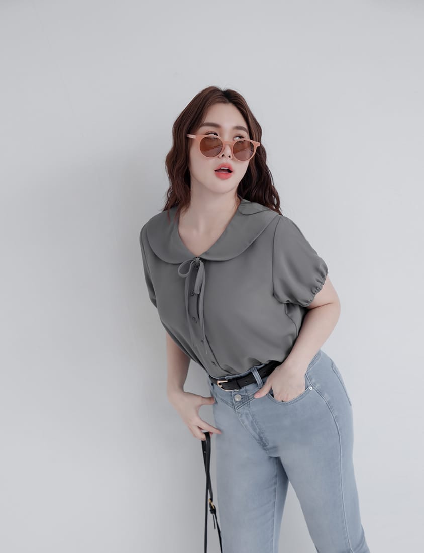 Sweet Front-Tie Oversized Plus Size Collar Blouse