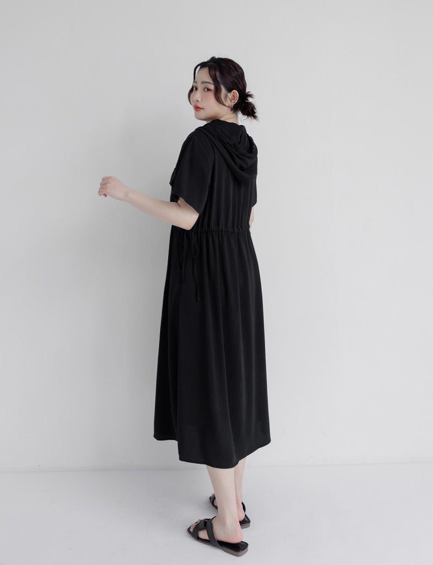 Cargo Hooded Button-Up Plus Size Maxi Dress