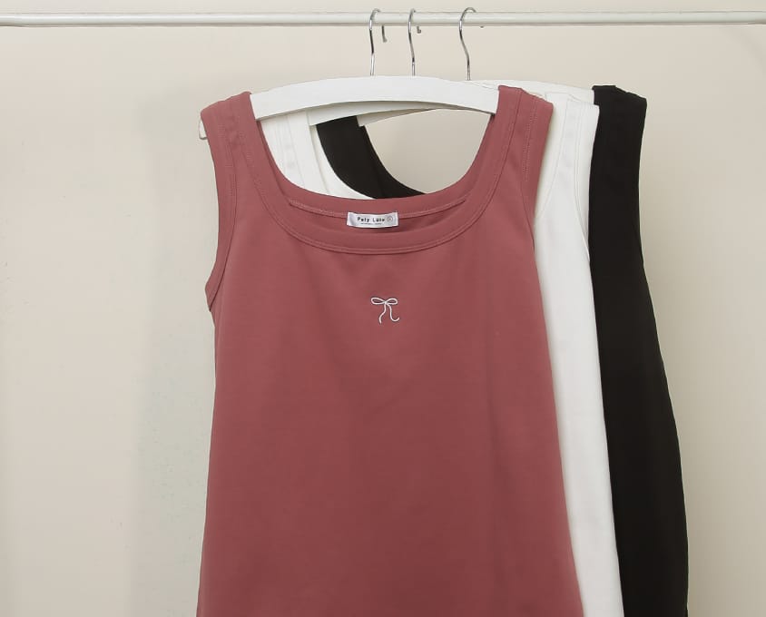 Crew Neck Bow Tie Embroidered Plus Size Cami