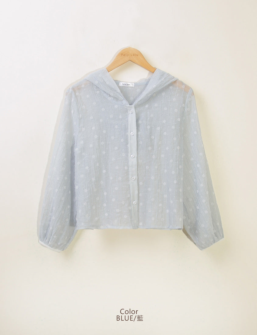 Cute Crinkled Floral Button Plus Size Hooded Jacket