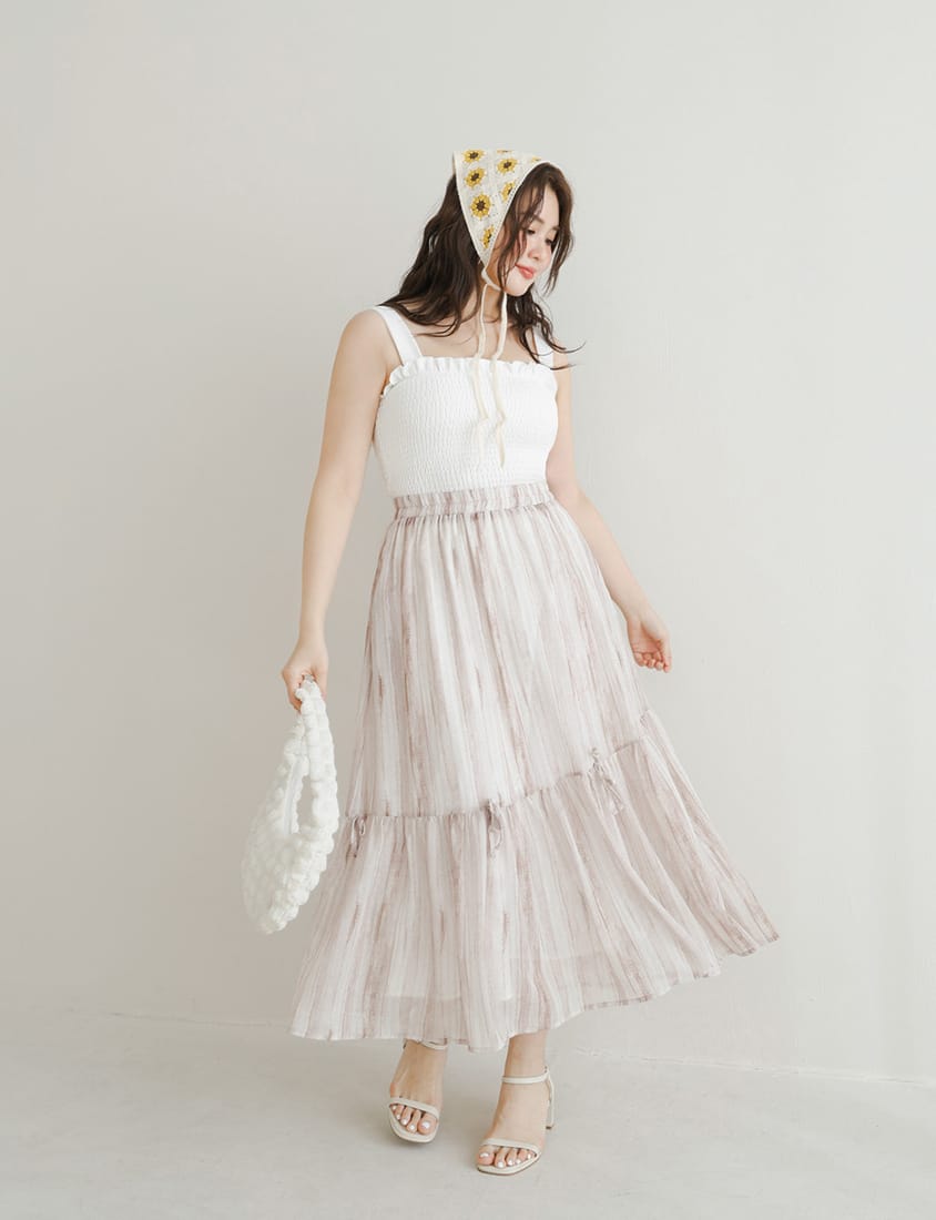 Tie-Dye Bow Detail Elastic Flare Plus Size Maxi Skirt