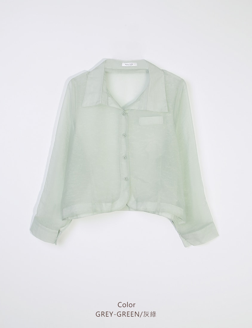 MISS. Faux Pockets Sheer Plus Size Cropped Shirt