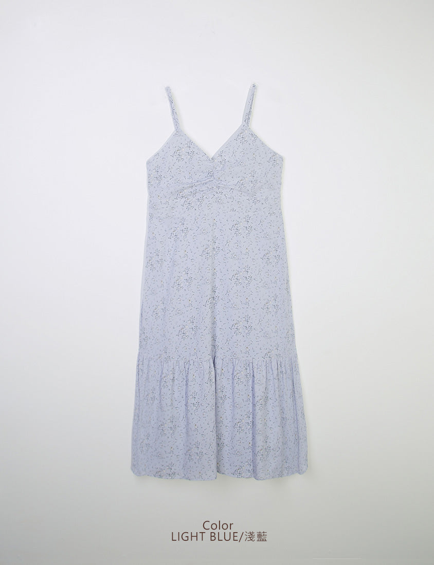 Ruched Floral Flared Hem Plus Size Cami Strap Dress