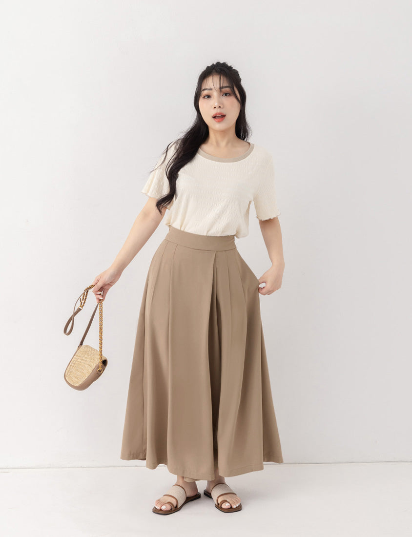 Elegant Pleated Back Elastic Waist Plus Size Chiffon Skort