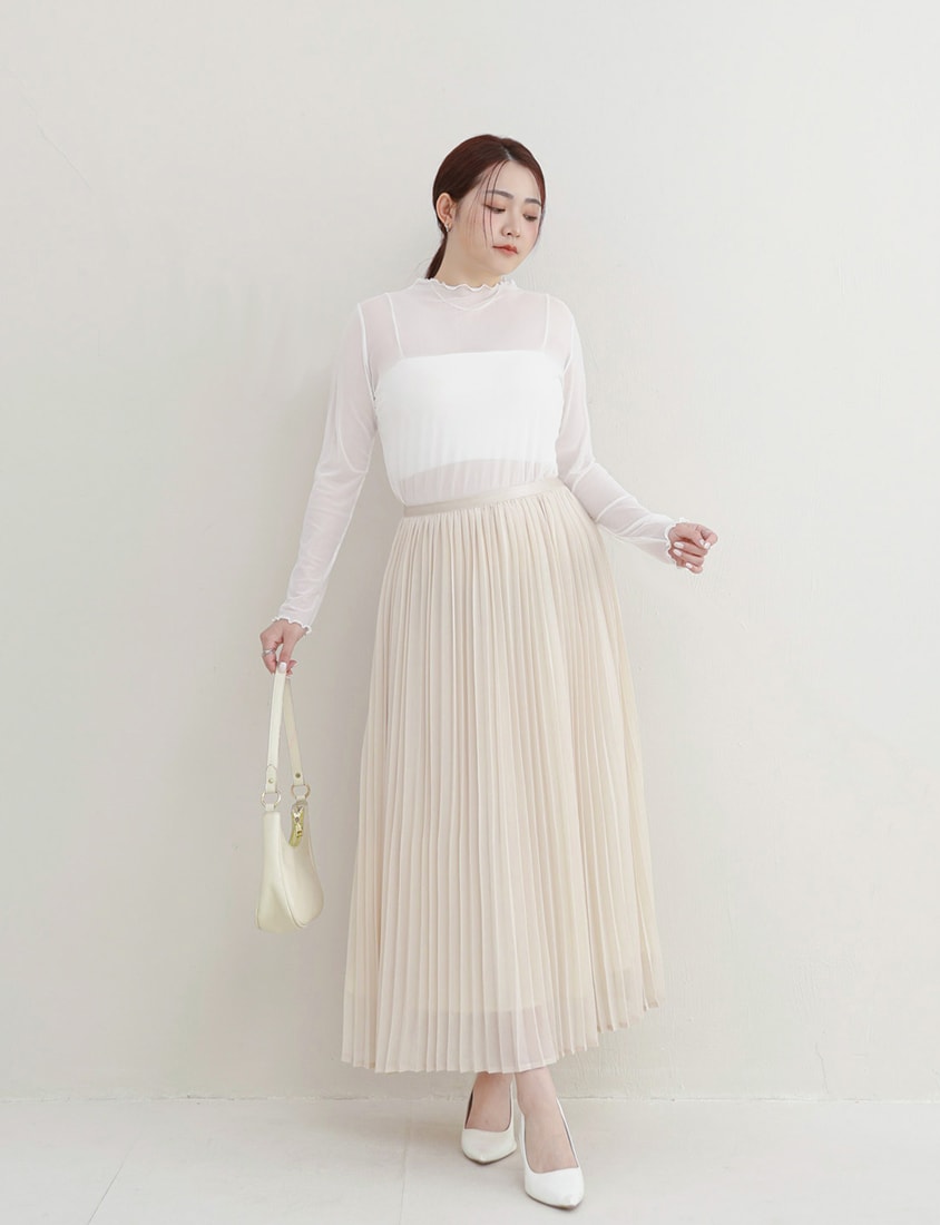 MISS. Elegant Fine-Pleated Double Layer Sheer Plus Size Maxi Skirt