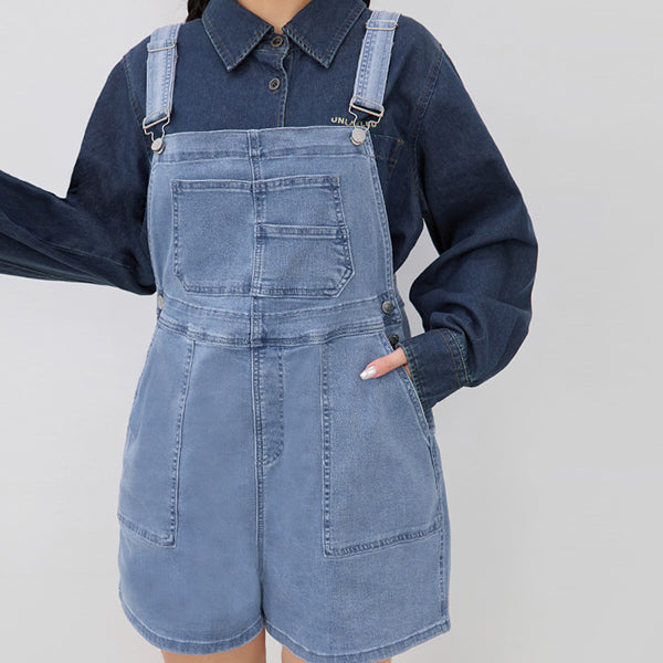 Adjustable Multi-Pocket Denim Plus Size Overalls Shorts